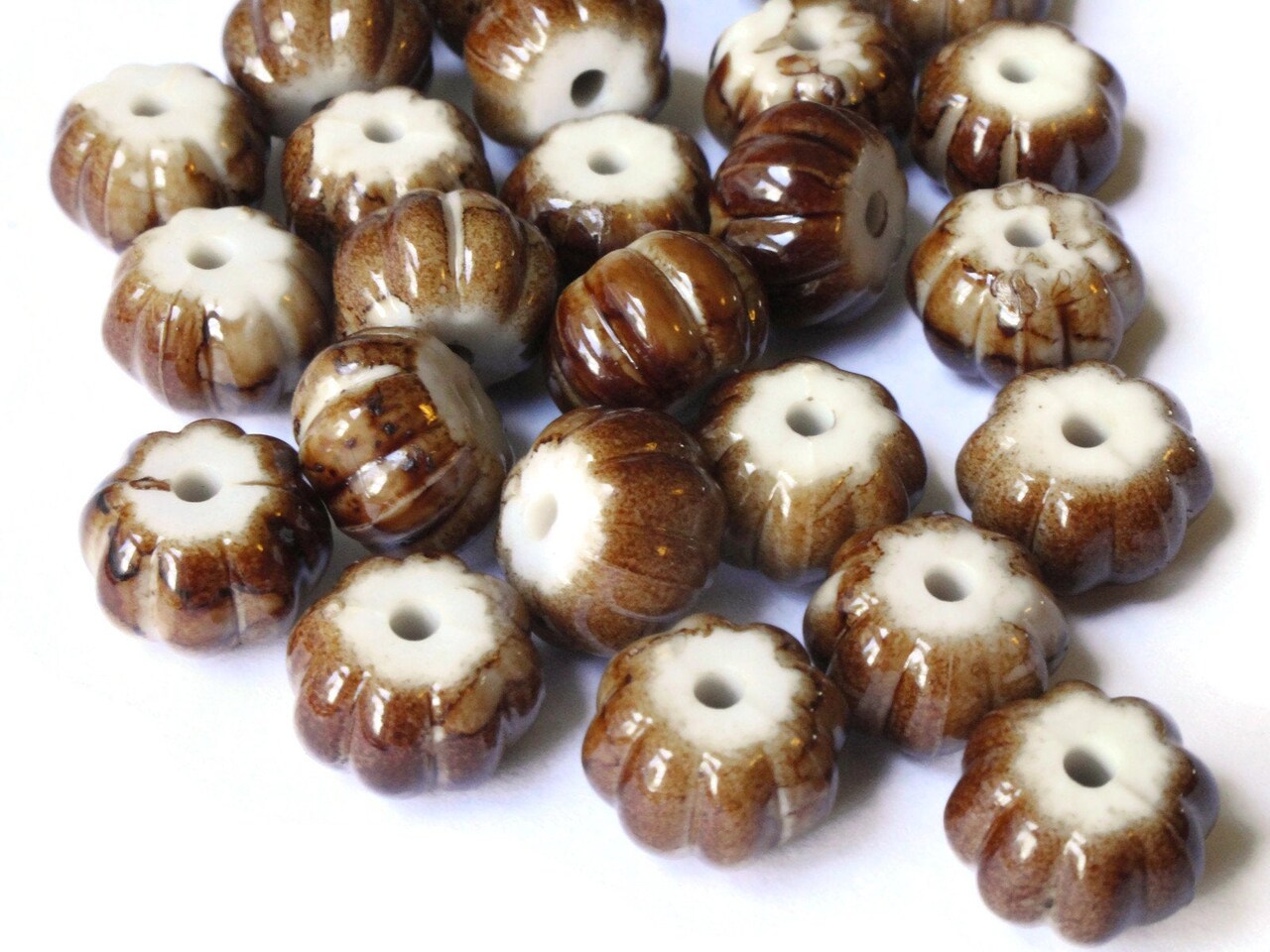 30 12mm x 8mm Brown Pumpkin Beads Fluted Rondelle Plastic Beads
